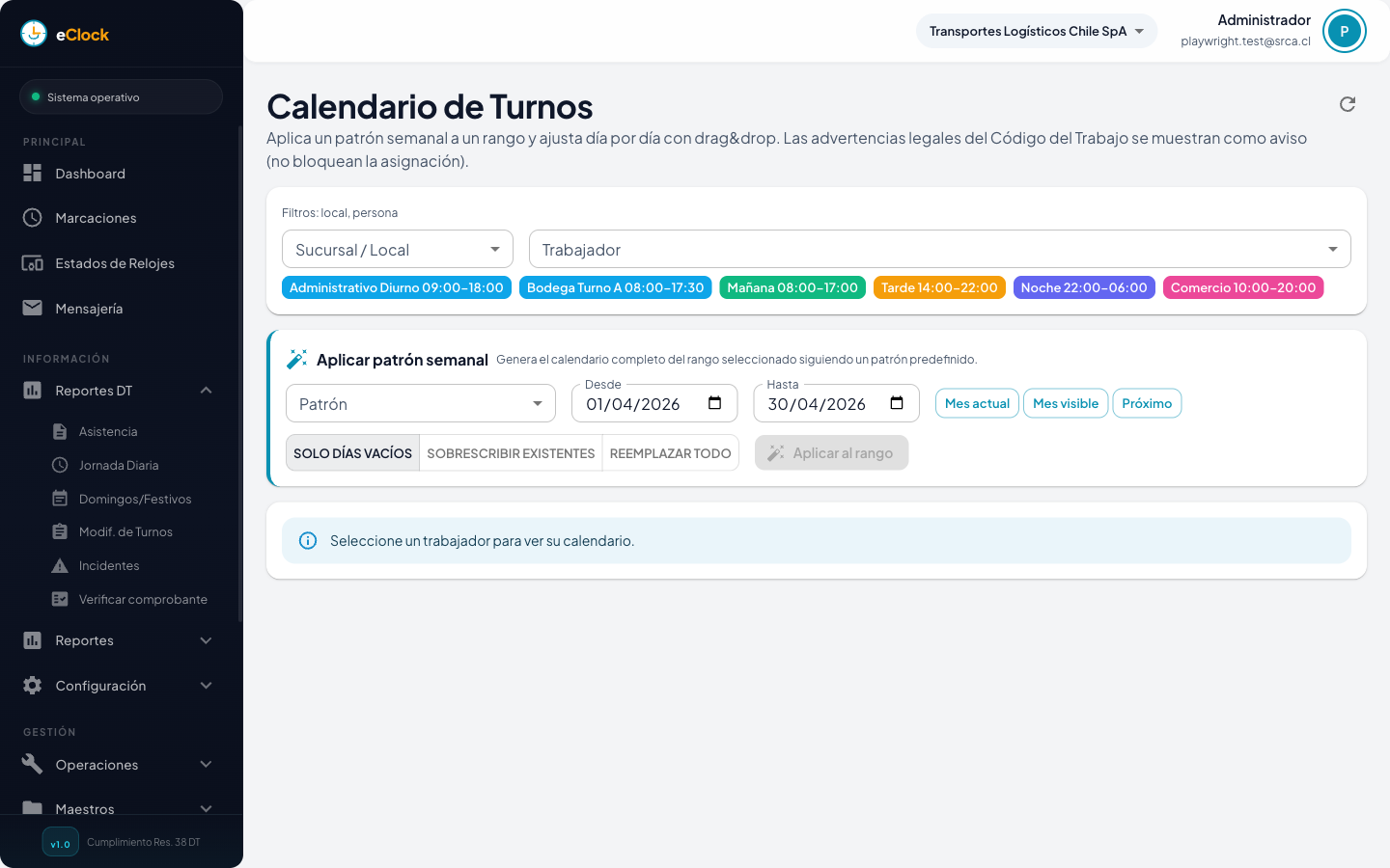 Calendario de turnos con drag and drop